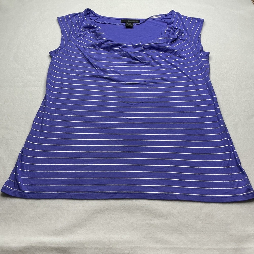 Calvin Klein Jeans Womens XL Purple Silver Striped Cowl Neck Sleeveless Top
